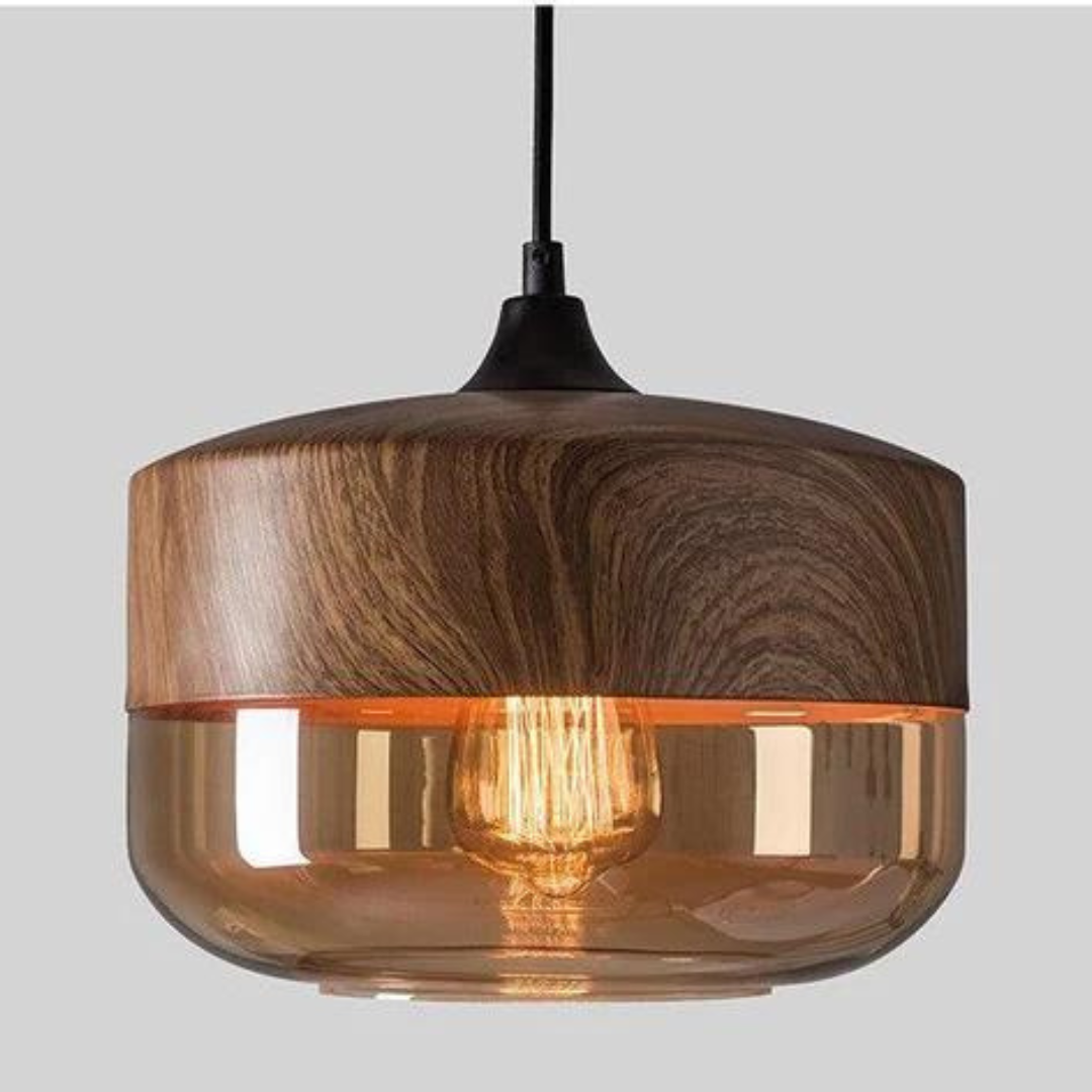 Harlow Nordic Wood and Tint Glass Pendant Light in Scandinavian Style
