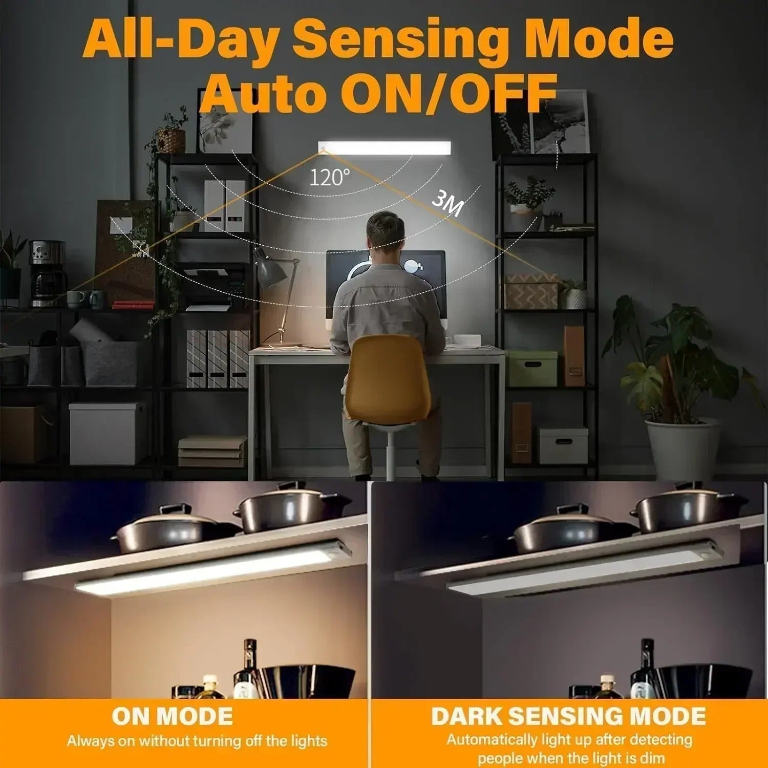 Triple In One Ultra Thin Wireless LED Cabinet Light With Motion Sensor