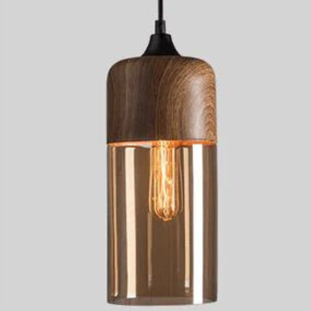 Harlow Nordic Wood and Tint Glass Pendant Light in Scandinavian Style