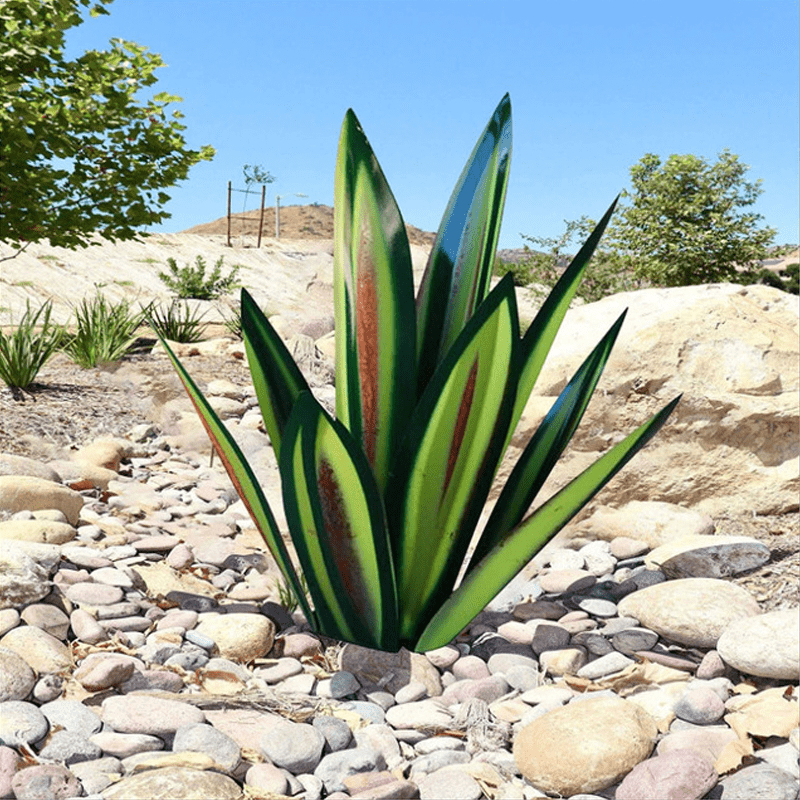 Metal Agave Garden Light In Turquoise Copper Outdoor Sculpture