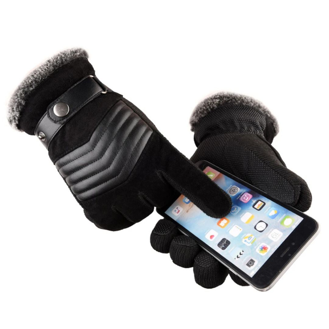 Guanti Invernali Touch Screen da Uomo con Calore, Comfort e Cinturino in Vera Pelle
