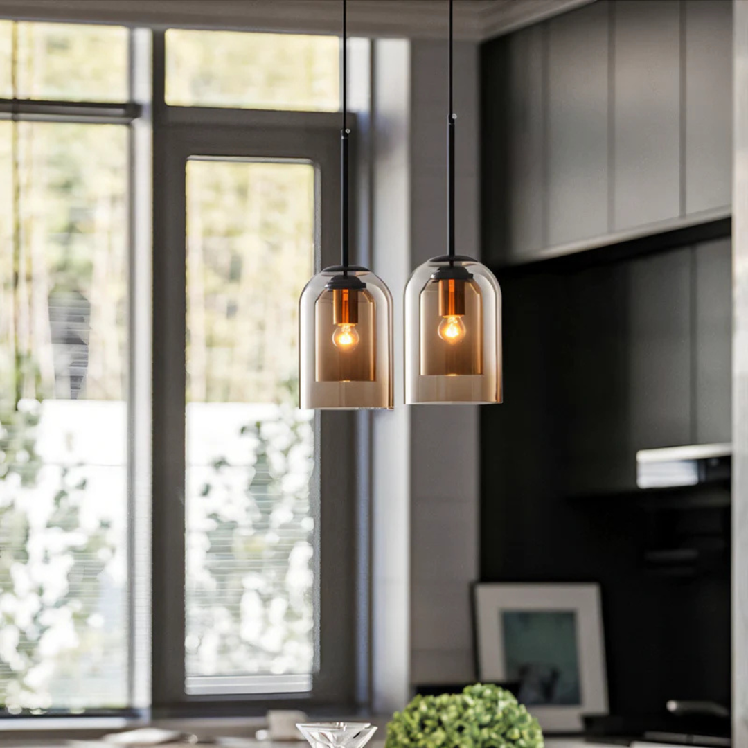 Lampada a sospensione in vetro LumenDuo per sala da pranzo e soggiorno