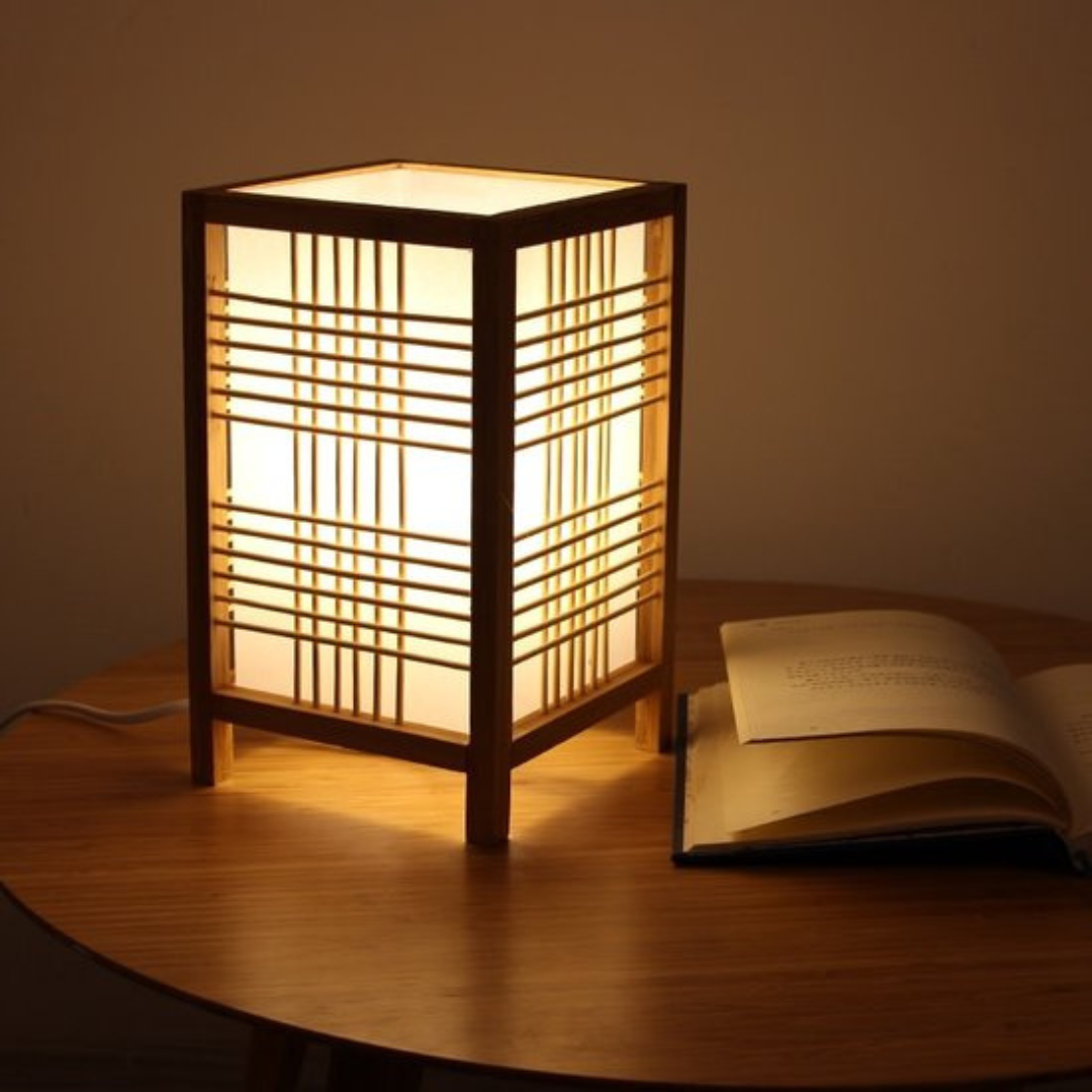 Hinata bambu LED-bordslampa i japansk stil för sovrum och skrivbord, lugnt sken