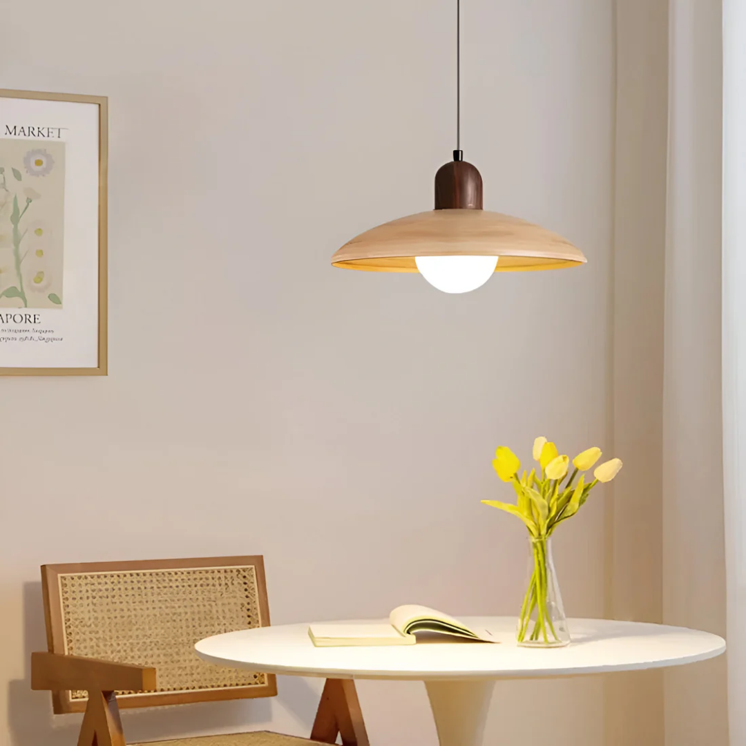 Kazumi Walnut Finish Japanese Wabi-Sabi Pendant Lamp