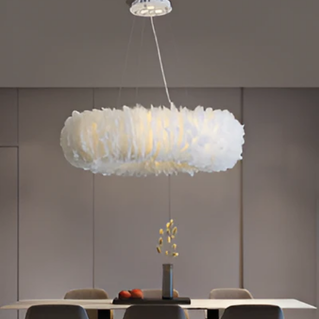 Cresora | White Circular Feather Pendant Light For Elegant Rooms
