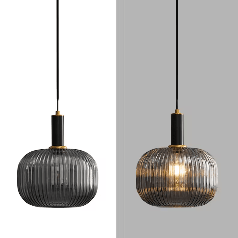 Nordic Vintage Style Striped Glass Pendant Light With Black Glass And Metal