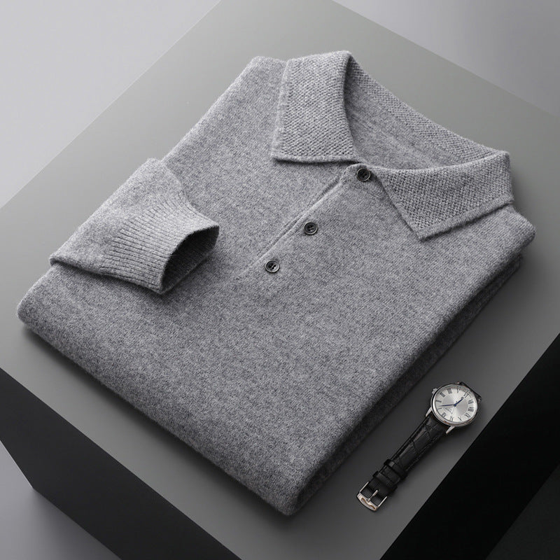 Stockholm Inspired Cashmere Merino Wool Long Sleeve Polo Shirt