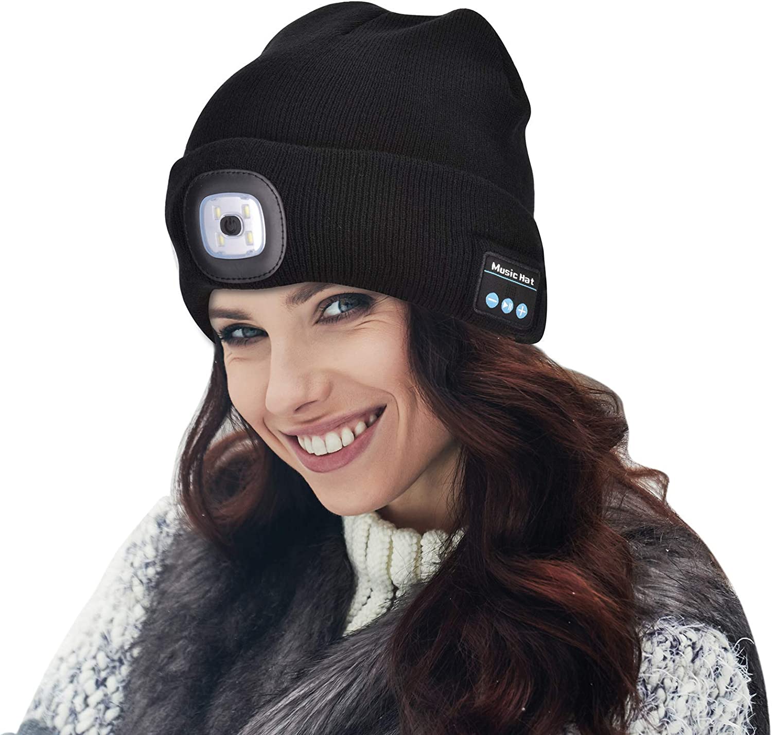 Beanie Hat With Light and Wireless Headphones, Bluetooth 5.0