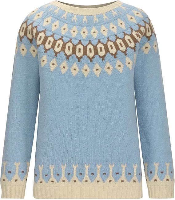 Maglione Aurora in Lana con Motivo Fair Isle Azzurro Cielo