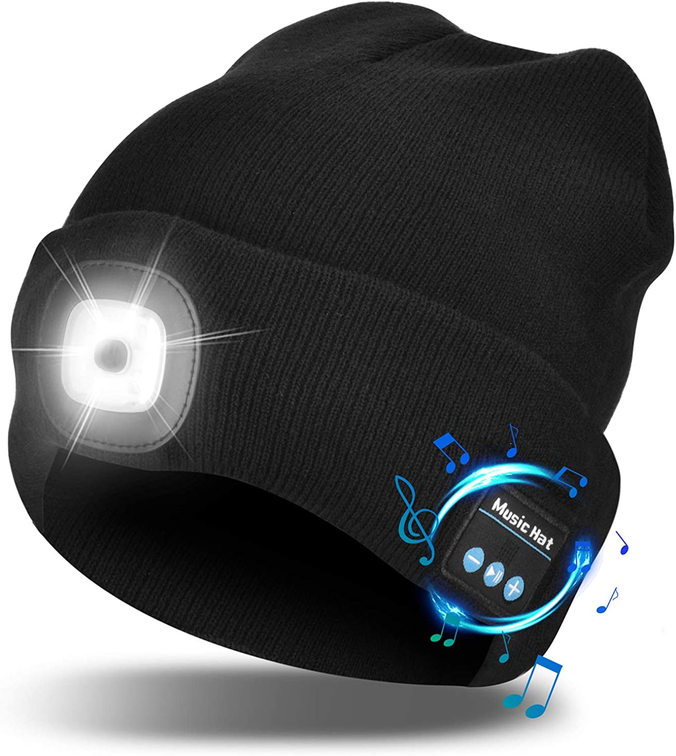 Beanie Hat With Light and Wireless Headphones, Bluetooth 5.0