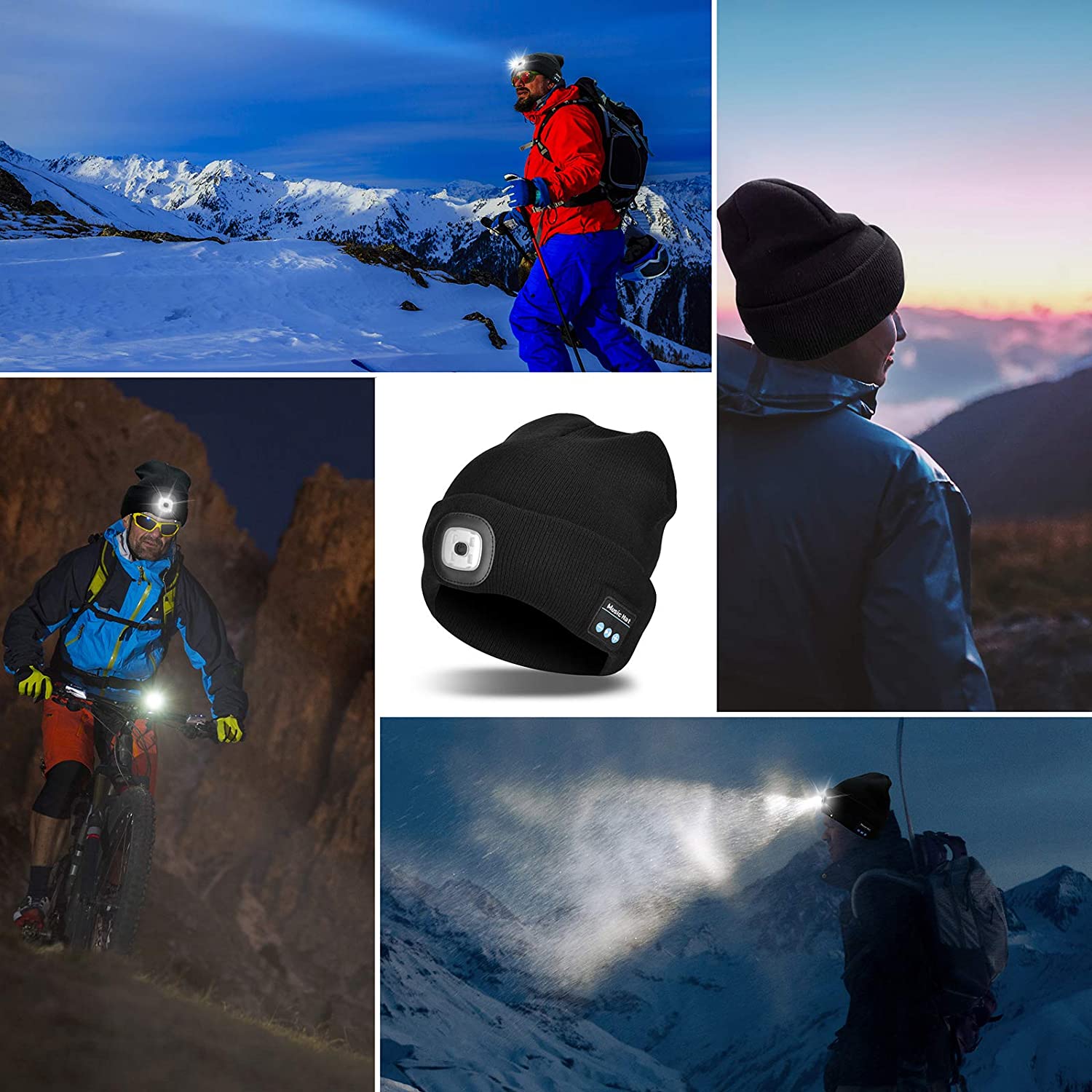 Beanie Hat With Light and Wireless Headphones, Bluetooth 5.0
