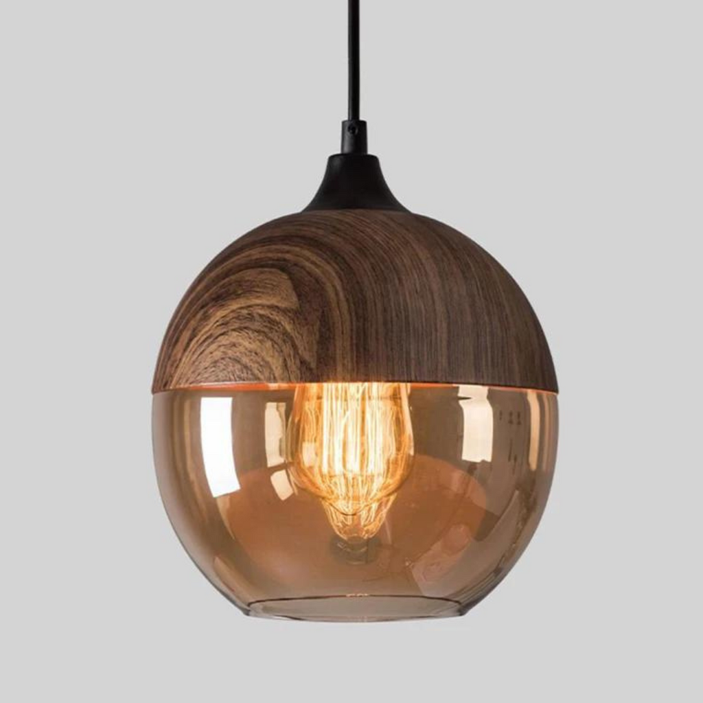 Kirrea závěsná lampa z nordického dřeva a tónovaného skla pro moderní bydlení