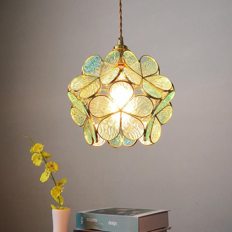 Aurelia Glass LED Pendant Light With Floral Design, Modern Style