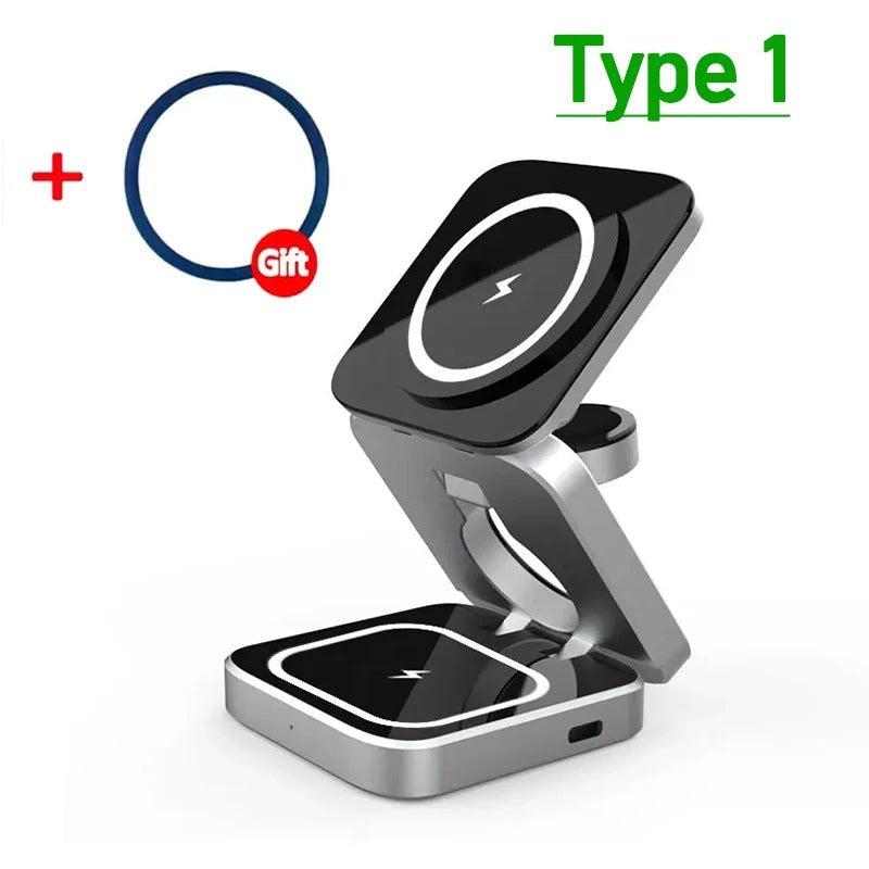 VeloCharge Magnetic Foldable 3-In-1 Wireless Charger For iPhone AirPods Apple Watch