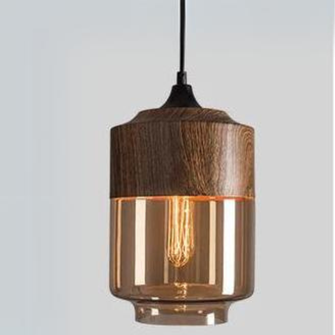 Harlow Nordic Wood and Tint Glass Pendant Light in Scandinavian Style