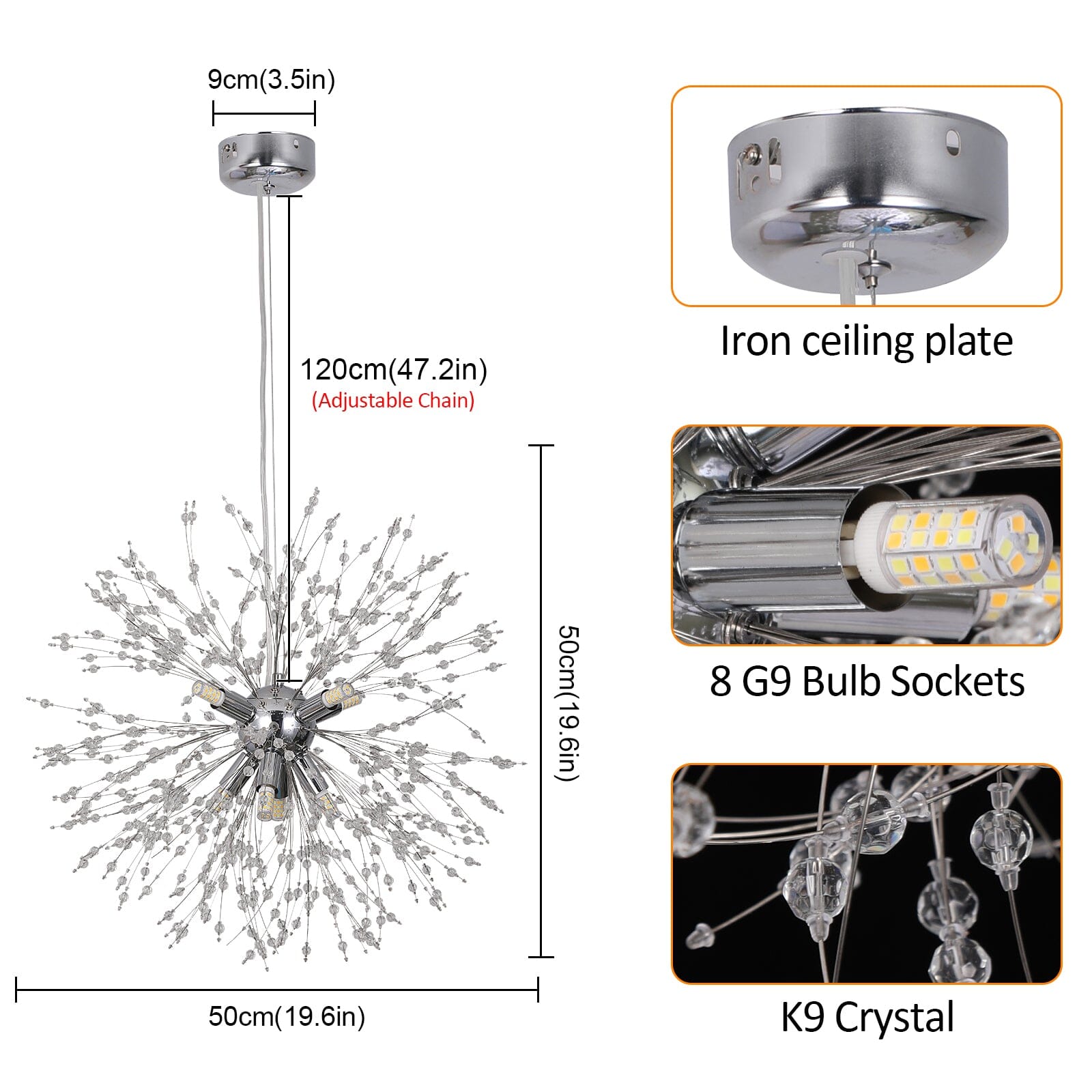 Závěsná lampa AstraLume Dandelion Crystal s nastavitelnou výškou