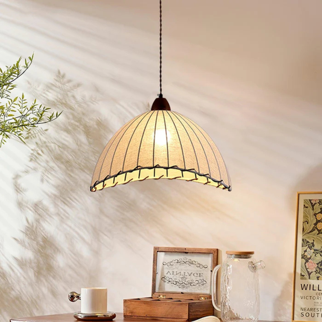 Valeon Wood Pendant Light With Fabric Shade For Dining