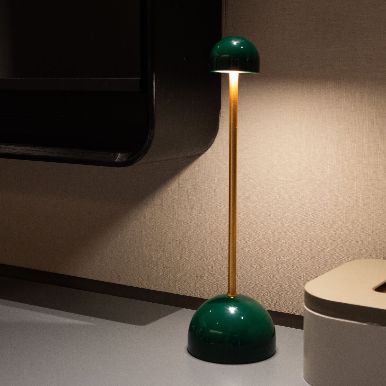 Vynir Emerald Green Base and Top with Brass Stem Table Lamp