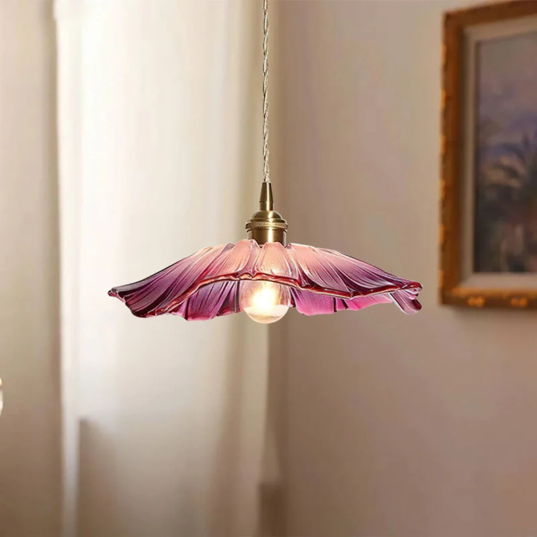 Novara | Retro závěsné skleněné svítidlo Lotus do jídelny
