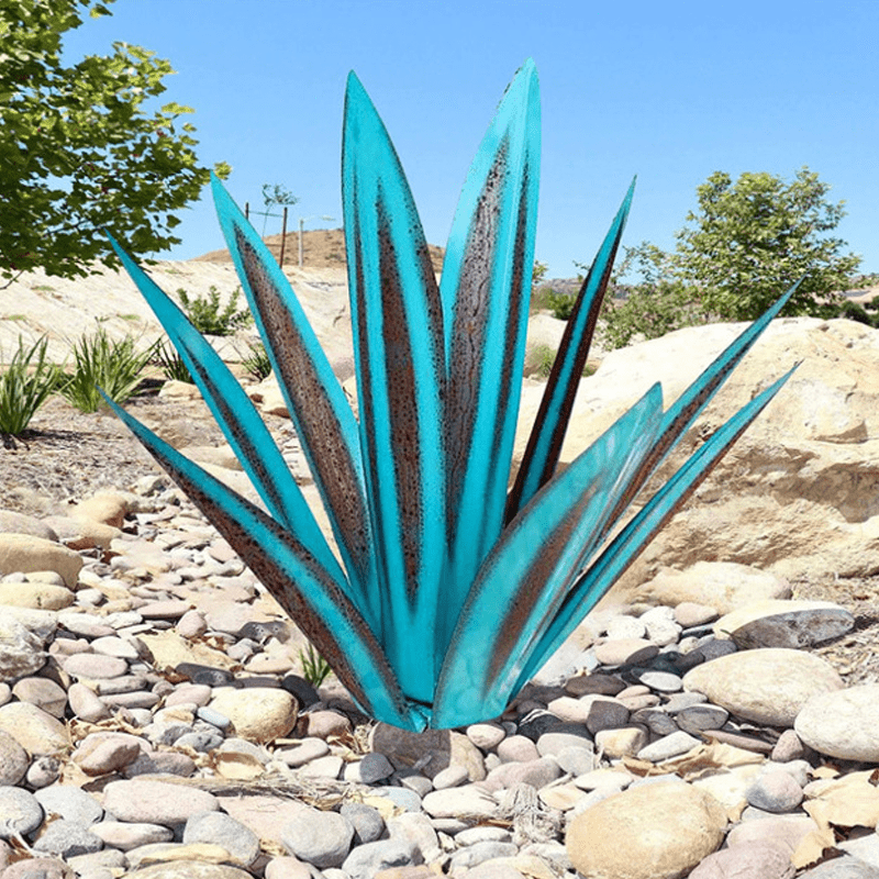 Metal Agave Garden Light In Turquoise Copper Outdoor Sculpture