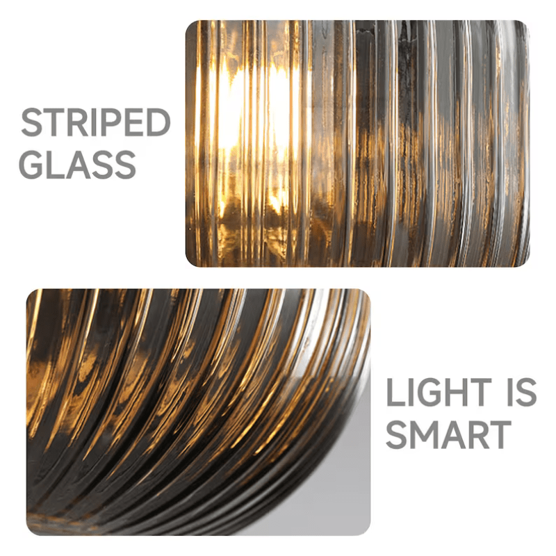 Nordic Vintage Style Striped Glass Pendant Light With Black Glass And Metal