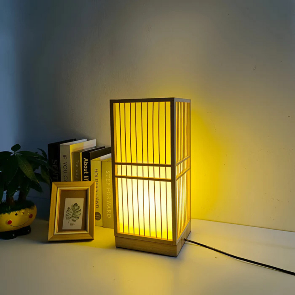 Hinata bambu LED-bordslampa i japansk stil för sovrum och skrivbord, lugnt sken