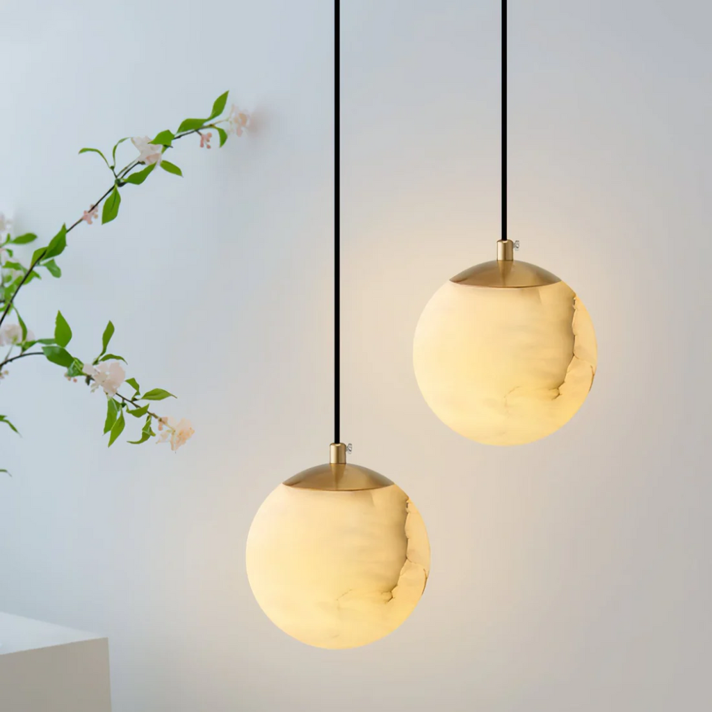 Aurelle Travertine and Alabaster Ball Pendant Lighting