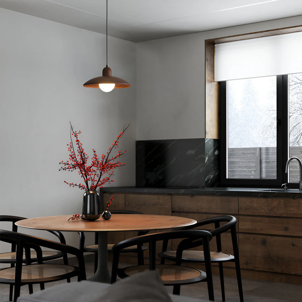 Kireto Walnut Wood Pendant Light in Wabi-Sabi Style for Living Rooms