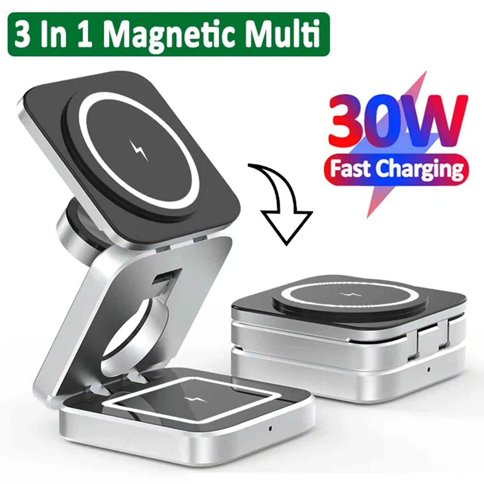 VeloCharge Magnetic Foldable 3-In-1 Wireless Charger For iPhone AirPods Apple Watch