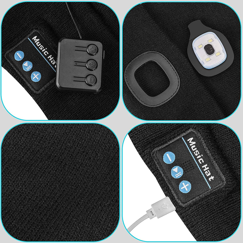Beanie Hat With Light and Wireless Headphones, Bluetooth 5.0