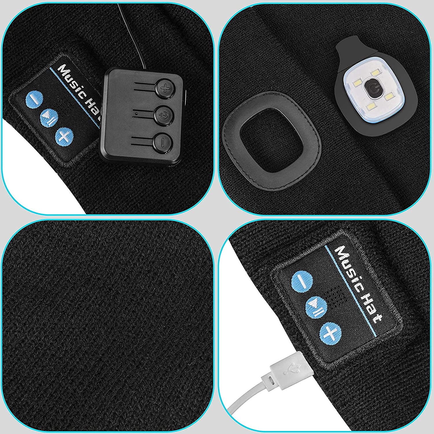 Beanie Hat With Light and Wireless Headphones, Bluetooth 5.0