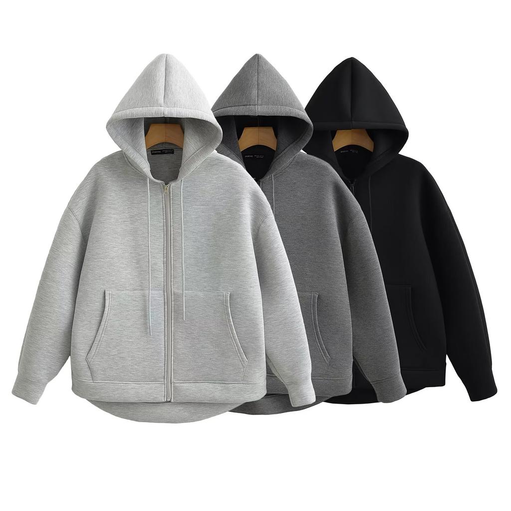 Aster Casual Women's Solid Zipper Hoodie With Big Pockets