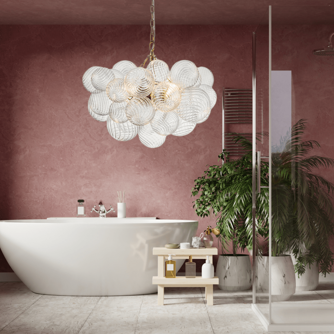 Luminix Bubble Chandelier with Ribbed Glass and Gold Finish