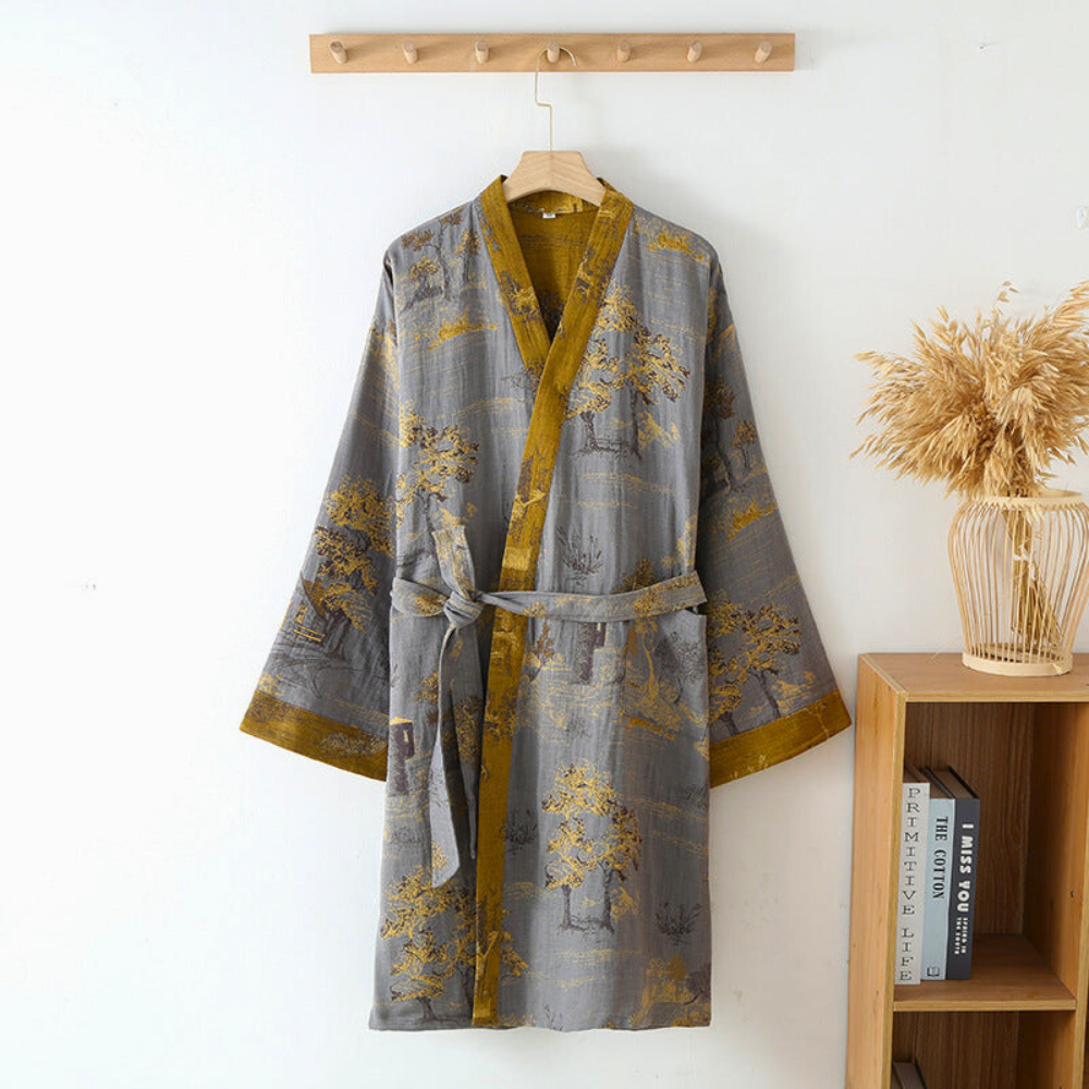 Rustic Cotton Kimono Robe With Breathable Gauze for Relaxed Comfort