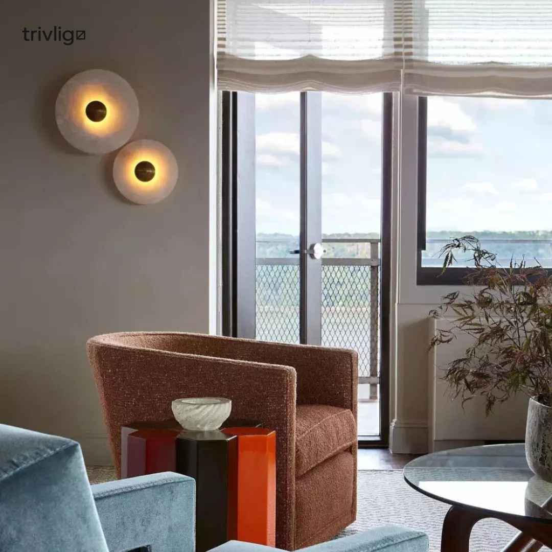 ArctisHalo Nordic Round Alabaster LED Wall Light With Soft Glow