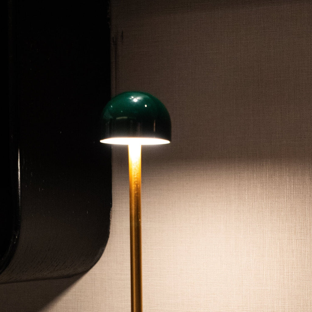 Vynir Emerald Green Base and Top with Brass Stem Table Lamp