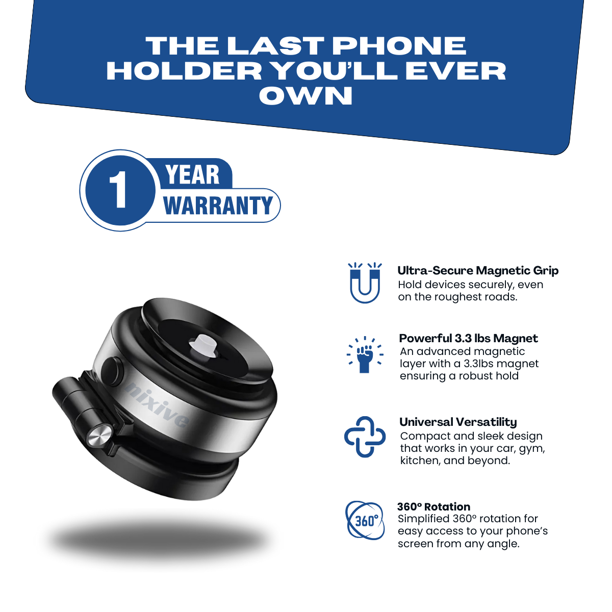 GripNova 360 Magnetic Phone Mount With Strong Suction