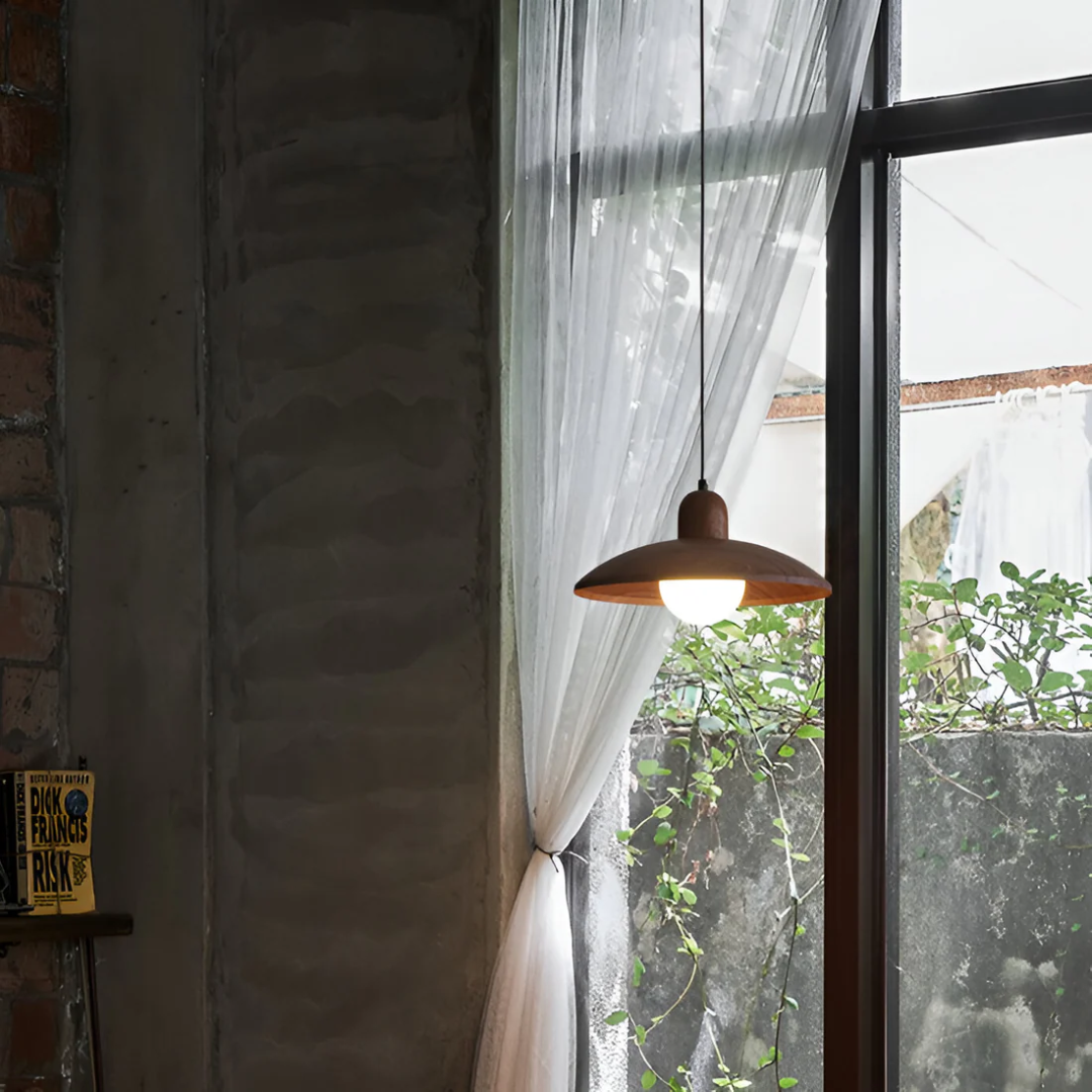 Kazumi Walnut Finish Japanese Wabi-Sabi Pendant Lamp