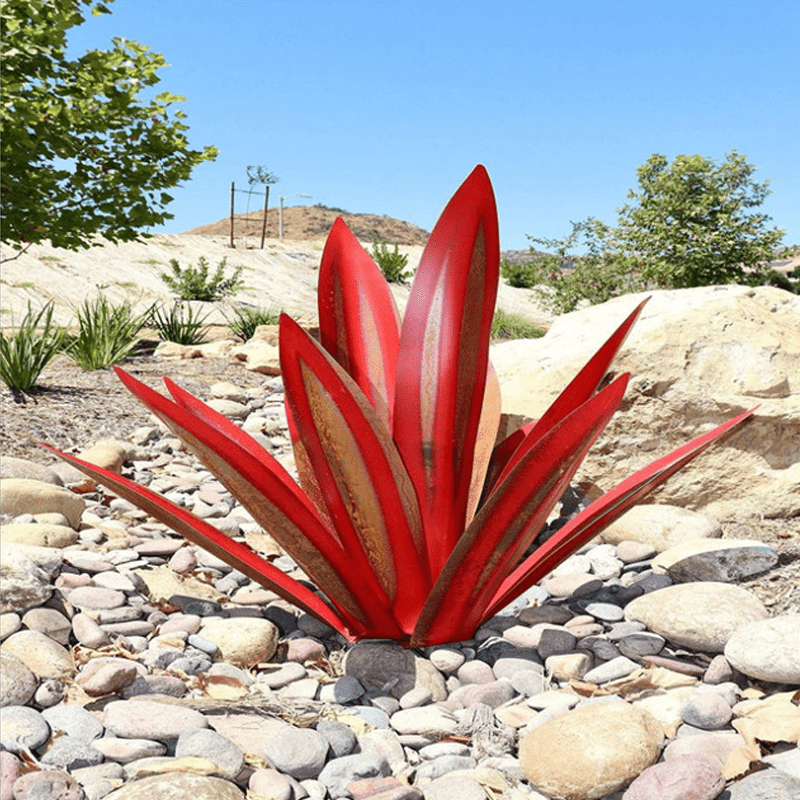 Metal Agave Garden Light In Turquoise Copper Outdoor Sculpture