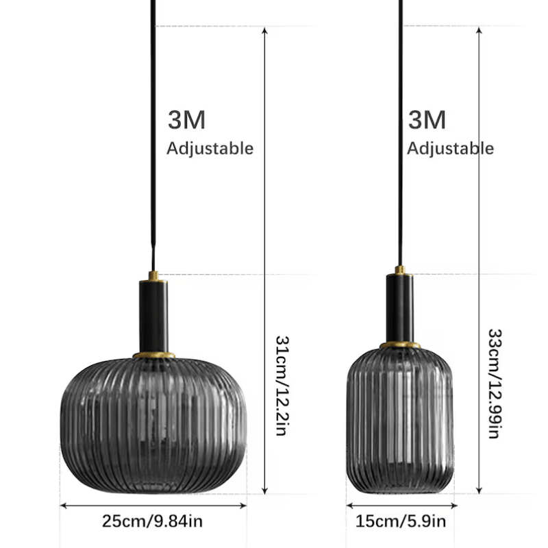 Nordic Vintage Style Striped Glass Pendant Light With Black Glass And Metal