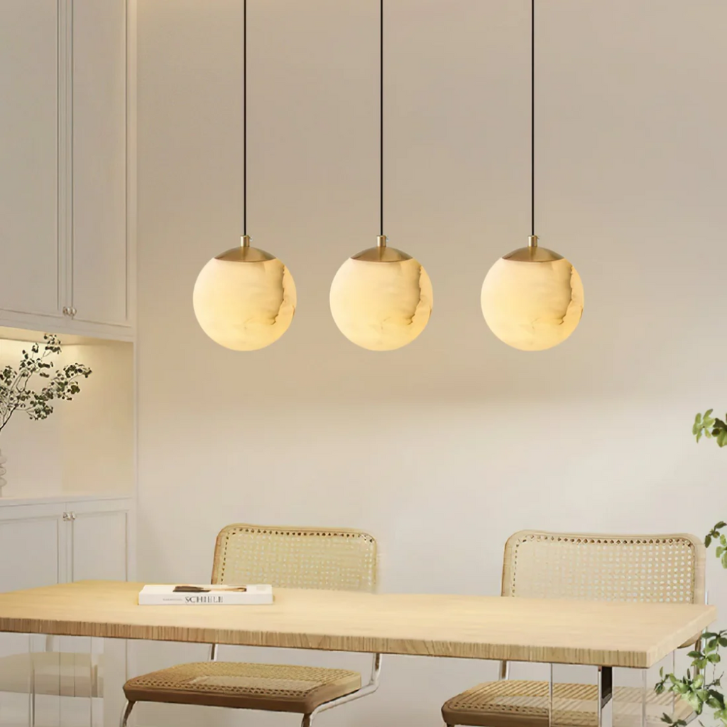 Aurelle Travertine and Alabaster Ball Pendant Lighting