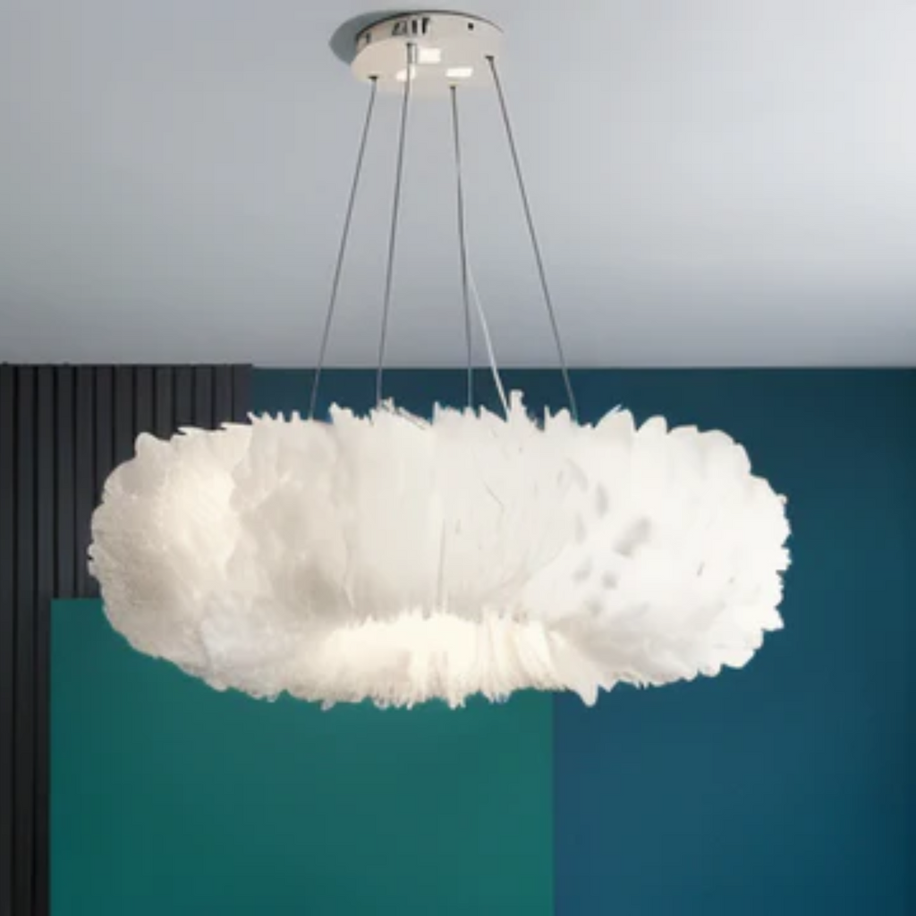 Cresora | White Circular Feather Pendant Light For Elegant Rooms