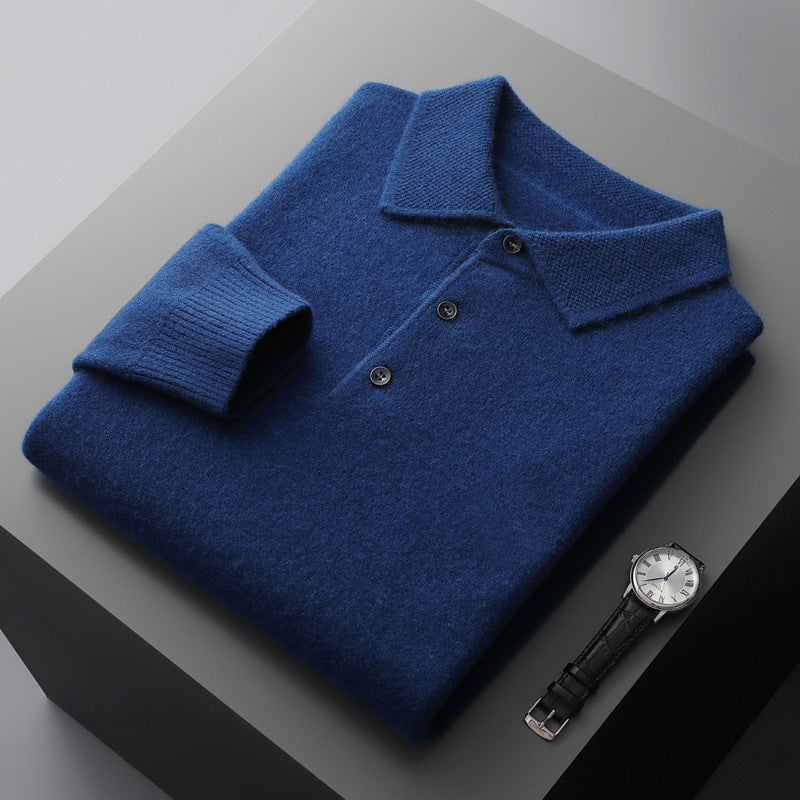 Stockholm Inspired Cashmere Merino Wool Long Sleeve Polo Shirt