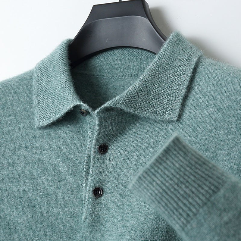 Stockholm Inspired Cashmere Merino Wool Long Sleeve Polo Shirt