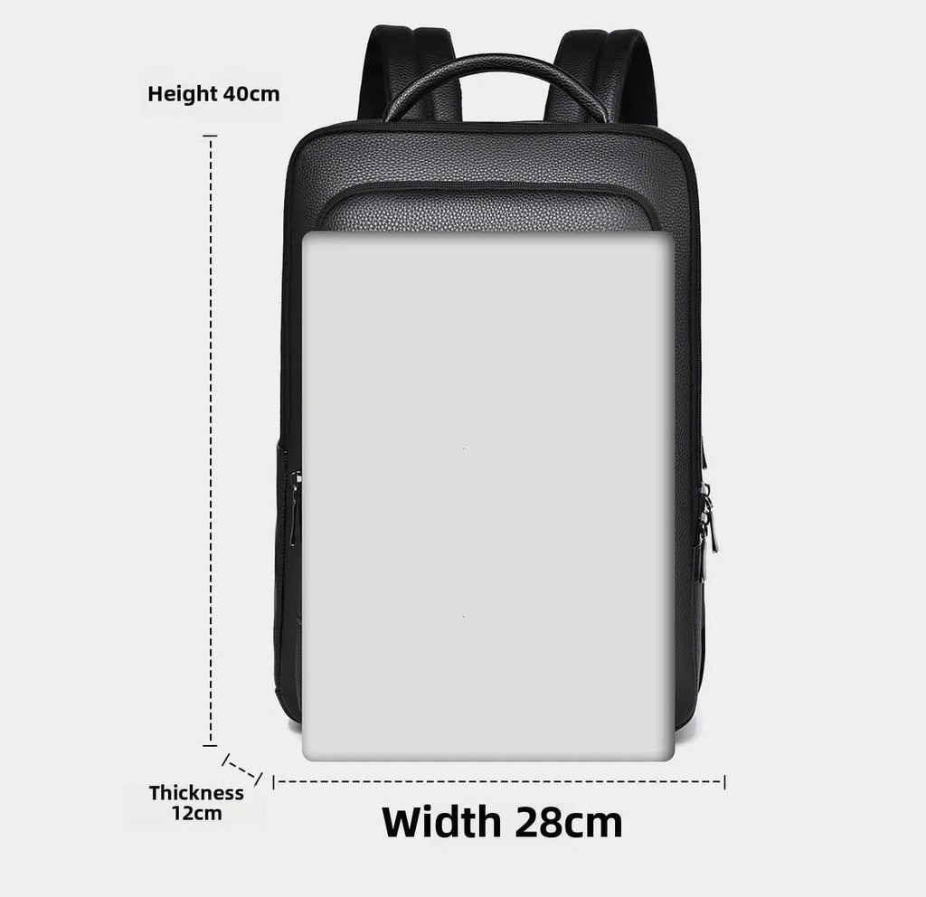 Elegantní kožený batoh s USB portem pro 15,6palcový notebook, černý