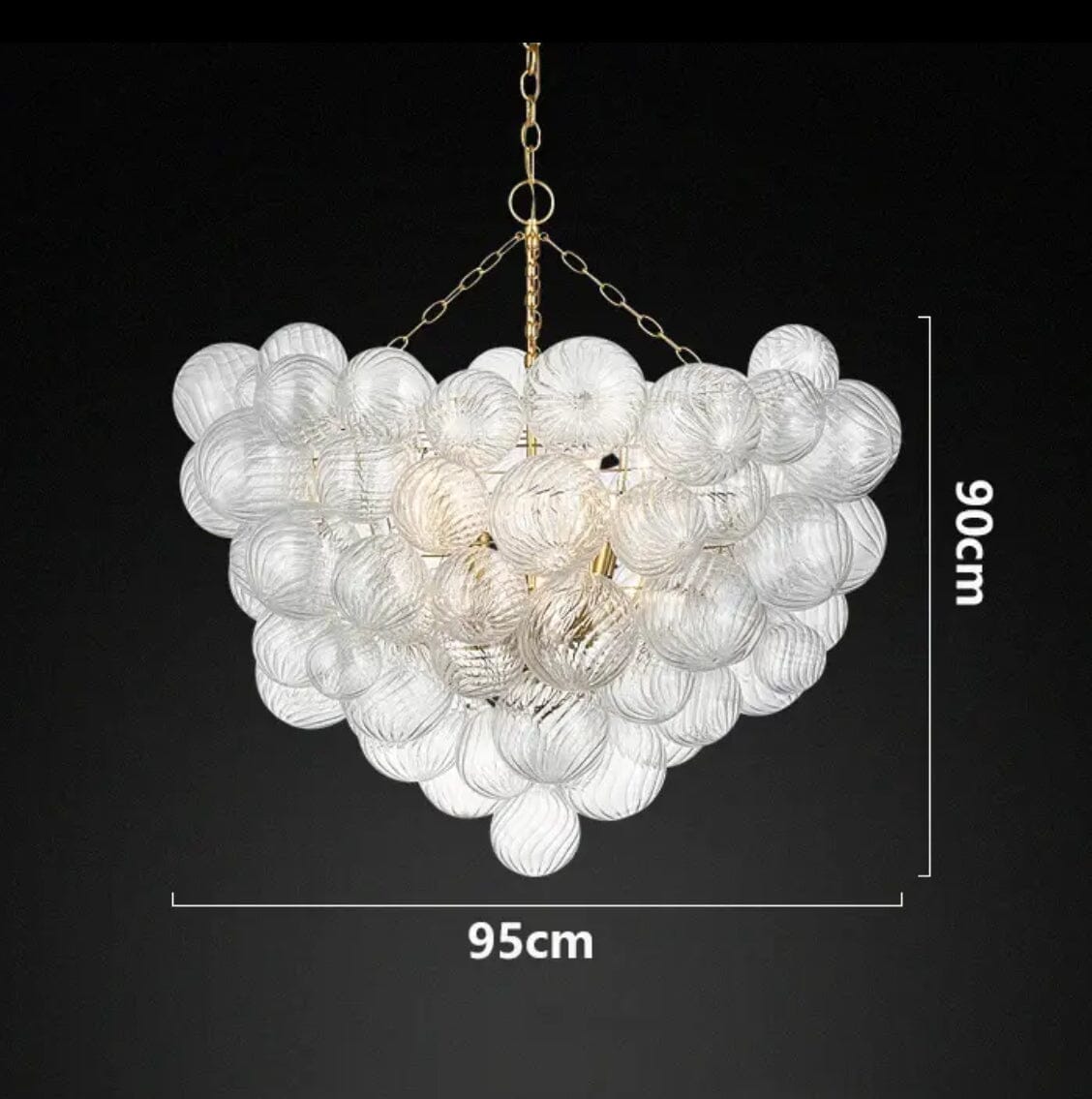 Luminix Bubble Chandelier with Ribbed Glass and Gold Finish