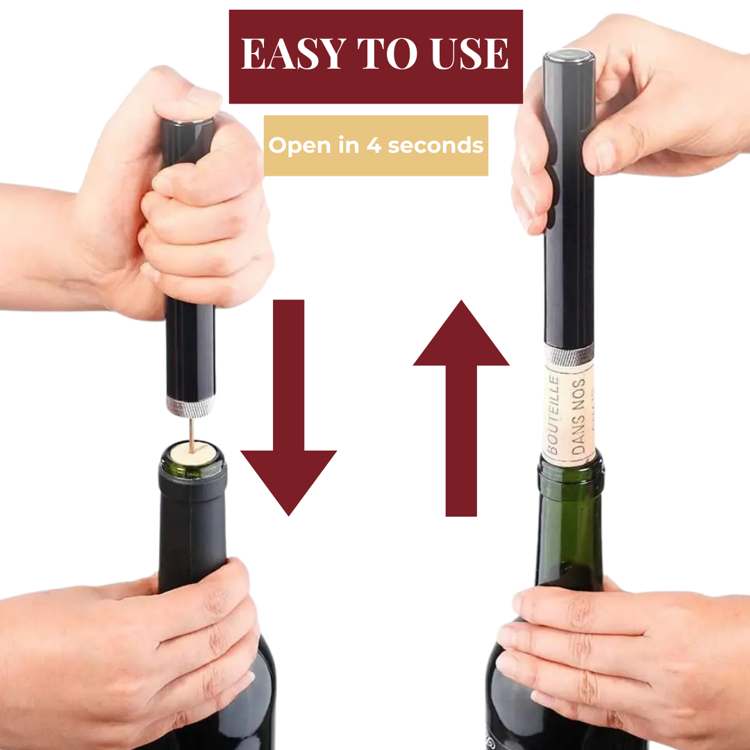 LumaWine Otevírák na zátky s tlakem vzduchu z nerezové oceli, ergonomický design