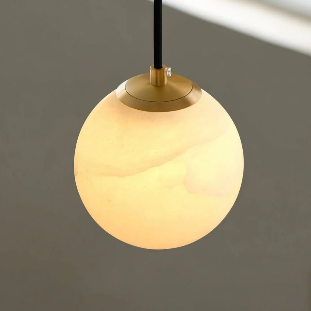 Aurelle Travertine and Alabaster Ball Pendant Lighting