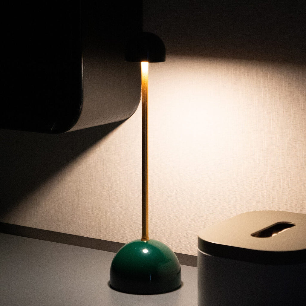 Vynir Emerald Green Base and Top with Brass Stem Table Lamp