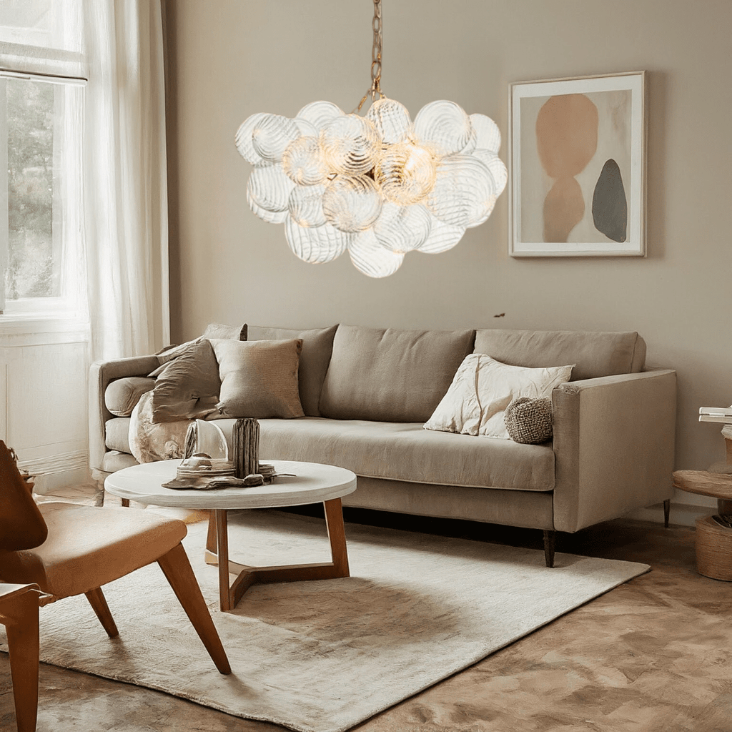 Luminix Bubble Chandelier with Ribbed Glass and Gold Finish
